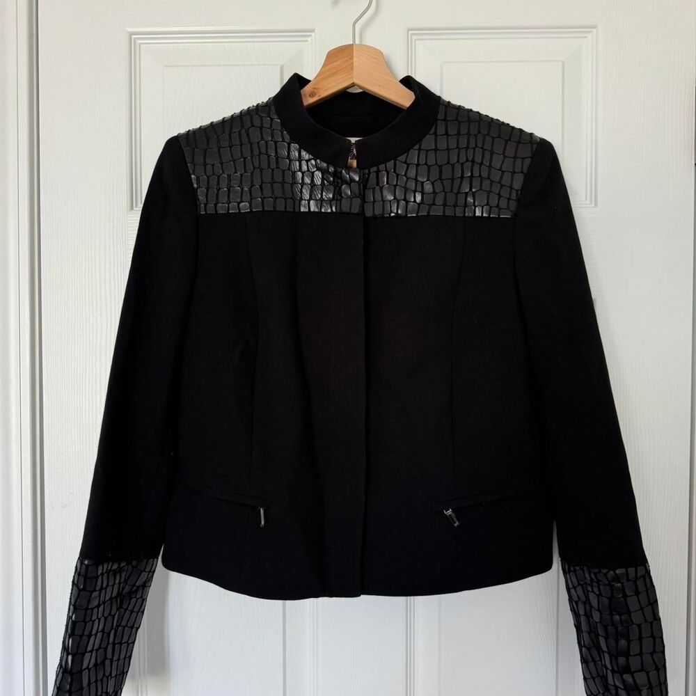 Women's Black Blazer Jacket Anne Klein Animal print M 8 snakeskin